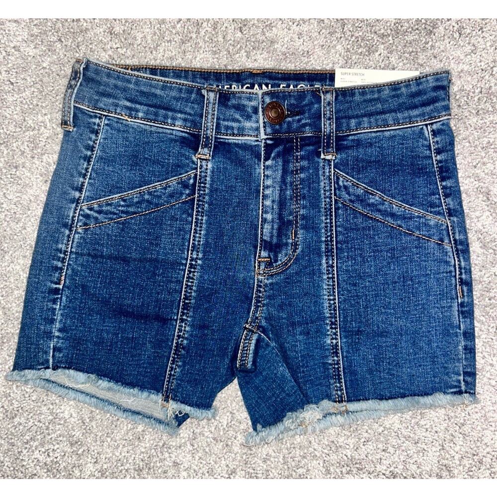 New American Eagle Women's 2 Midi Super‎ Stretch Blue Low Rise Shorts